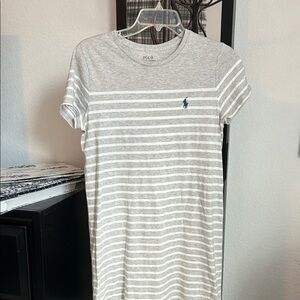 Polo by Ralph Lauren Gray and White Striped T-Shirt Dress